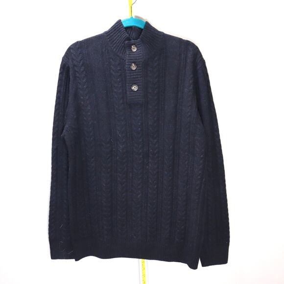 Rodd & Gunn Italian Lambswool Cable Knit Mock Neck Sweater Navy L - Picture 1 of 4